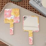 MIRROR- مرآة يدوية مربعة الشكل مكونة من قطعة واحدة بمقبض على شكل زهرة بسيطة، مرآة مكياج محمولة