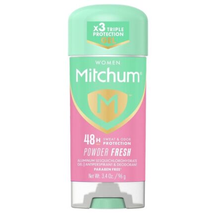 MITCHUM- مزيل عرق جل مضاد للتعرق للنساء من ميتشوم، برائحة البودرة المنعشة، 3.4 أونصة - حماية تدوم 48 ساعة