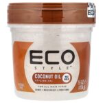 ECOSTYLE-جل تصفيف الشعر، تثبيت قوي، مناسب لجميع أنواع الشعر، زيت جوز الهند، 16 أونصة (454 غرام)
