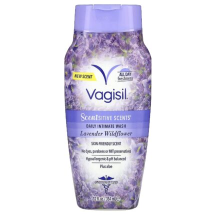VAGISIL- فاجيسيل
Scentsitive Scents، غسول يومي للمنطقة الحساسة، زهرة اللافندر البرية، 12 أونصة سائلة (354 مل)