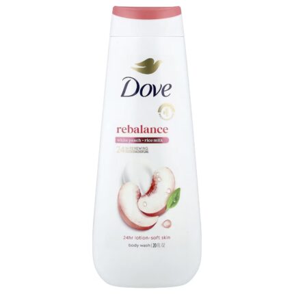 DOVE- غسول الجسم دوف ريبالانس، برائحة الخوخ الأبيض وحليب الأرز، 20 أونصة سائلة