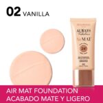 ⁦BOURJOIS- 02 VANILLA بورجوا، كريم أساس إير مات 24 ساعة، 30 مل⁩ - الصورة ⁦2⁩