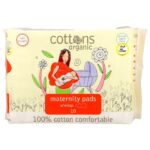 COTTONS-فوط صحية مريحة للأمومة مصنوعة من القطن الخالص بنسبة 100%، مزودة بأجنحة، سميكة، بدون رائحة، 10 فوط صحية
