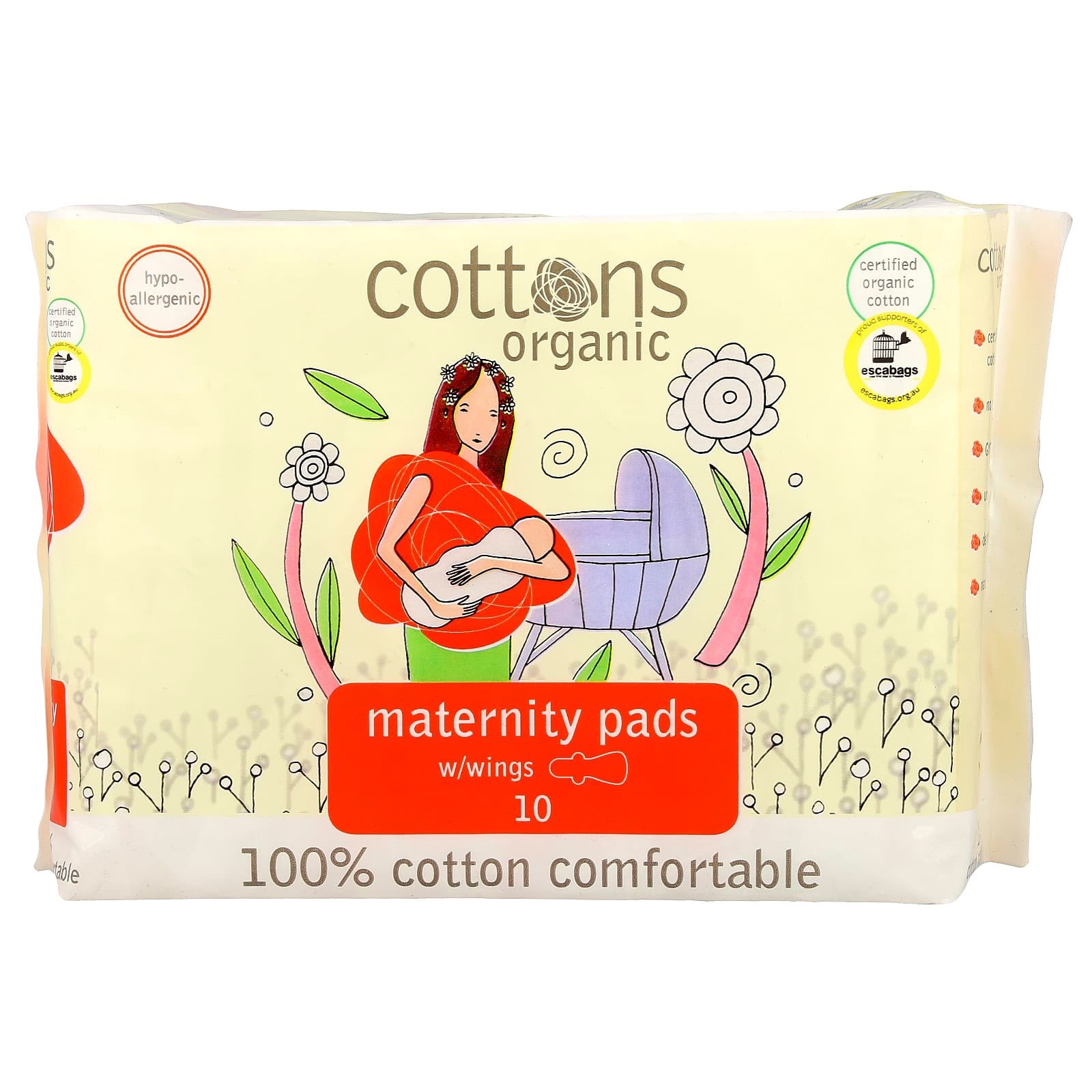 43e621dd-1522-433a-a5ab-4c5d260bcee3 COTTONS-فوط صحية مريحة للأمومة مصنوعة من القطن الخالص بنسبة 100%، مزودة بأجنحة، سميكة، بدون رائحة، 10 فوط صحية - الصورة 1