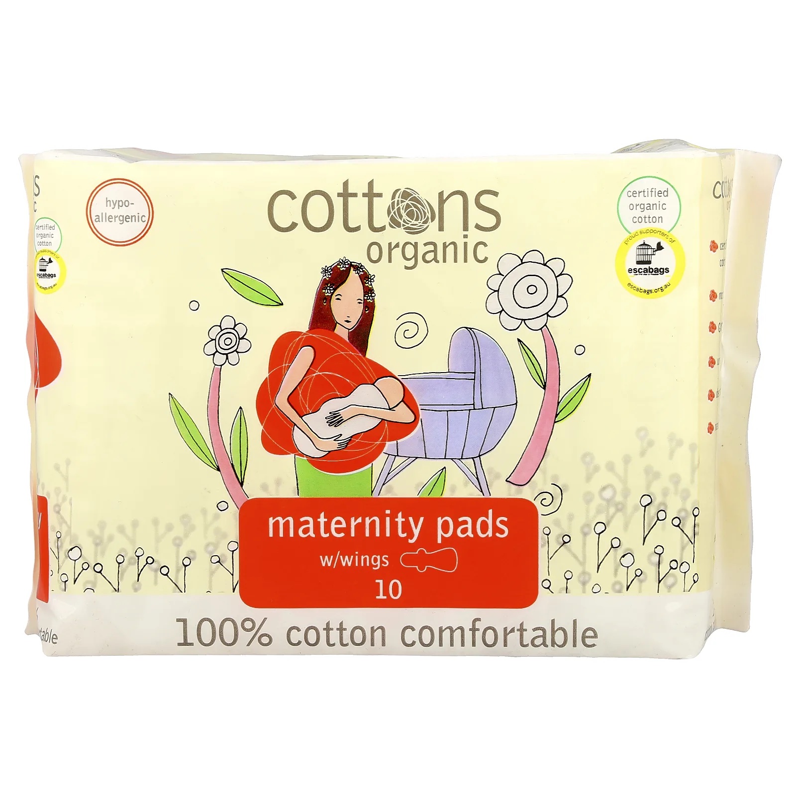 img_1161 COTONS- فوط صحية قطنية 100% مريحة للحوامل، مزودة بأجنحة، ثقيلة، بدون رائحة، 10 فوط - الصورة 1