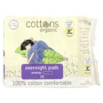 COTTONS- فوط قطنية عضوية، فوط ليلية بأجنحة، غزيرة التدفق، بدون رائحة، 10 فوط